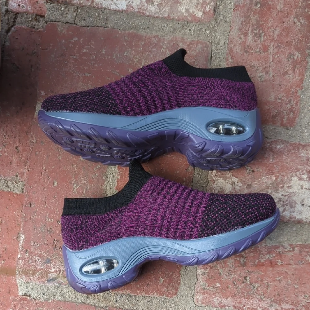 Women's Purple/Black Knit Slip-On Walking Sneakers - Picture 6 of 7